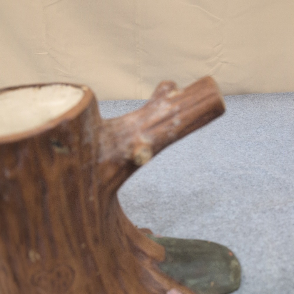 Vintage Tree Stump Ceramic Planter Bark Texture Heart Carving Brown Floral - Picture 4 of 13